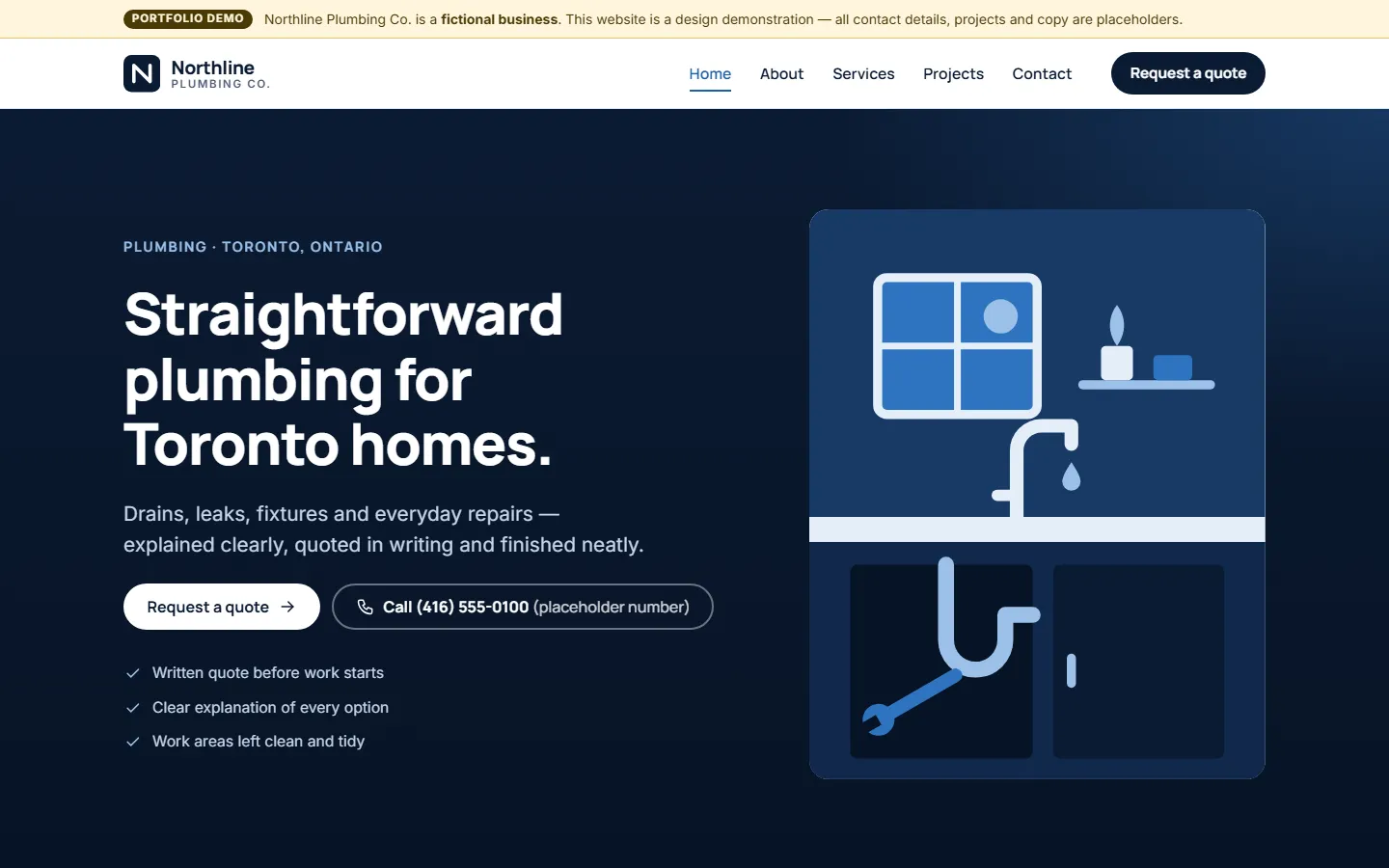 Screenshot of the Northline Plumbing Co. website homepage
