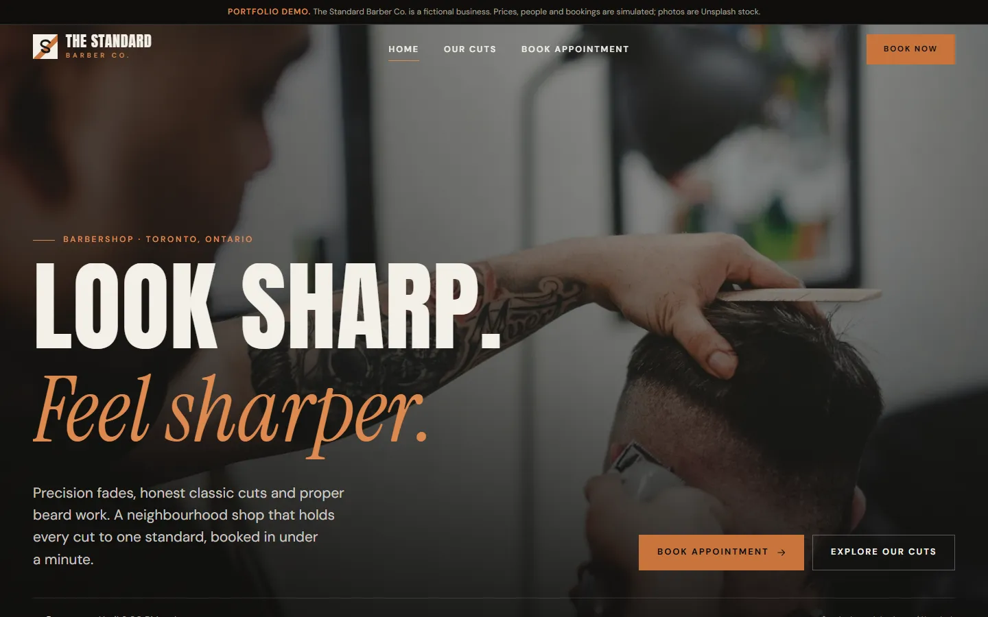 Screenshot of the The Standard Barber Co. website homepage